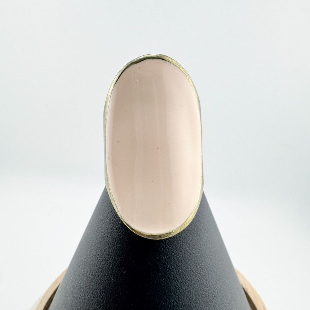 Vintage Blush Pink Cream Oval Statement Ring Gold Tone Oversized Cocktail Chunky